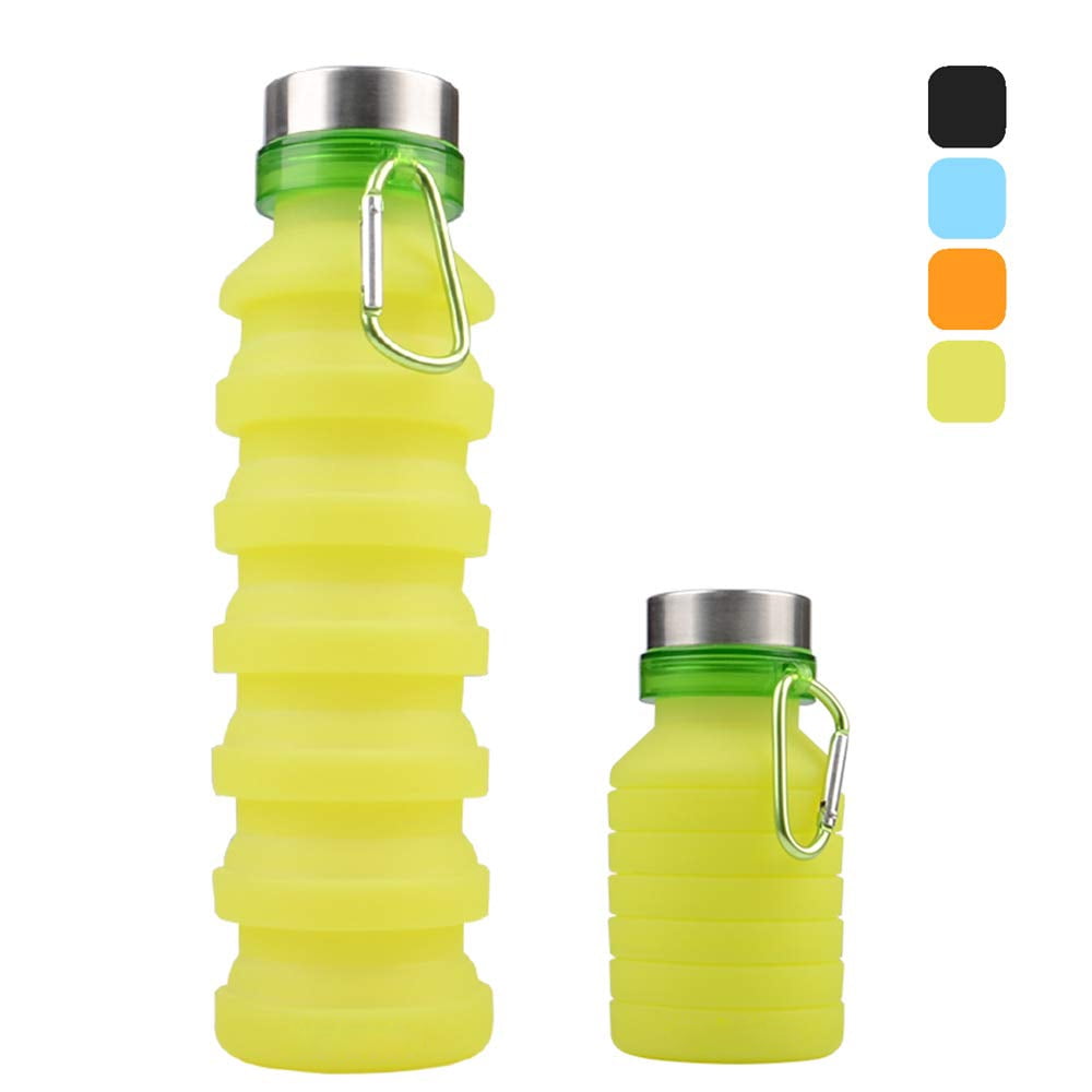 18oz FDA Approved Food-Grade Silicone Portable Leak Proof BPA Free Foldable Water Bottle for Camping Travel Hiking Muslish Collapsible Water Bottle with LED Light 